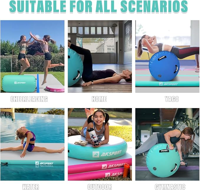 AKSPORT Air Roller Gymnastics Air Barrel for Backbends and Back Handsprings Exercise Training with Electric Air Pump for Home Use/Yoga/Cheerleading/Tumbling/Back Walkovers