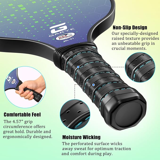 GARYE Pickleball Paddles Set of 2 or 4, USAPA Approved Carbon Fiber Pickleball Set, Lightweight Pickle Ball Rackets 2 Pack with 6 Balls, 1 Bag, Pair of Grip Tapes, Pickle Ball Paddle for Men and Women