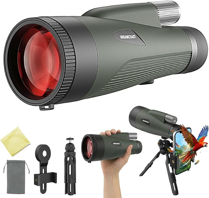 15x65 High Powered Monocular Telescope for Adults, UHD Large Objective Monocular with Smartphone Adapter & Tripod, BAK4 Prism, FMC Lens, Waterproof Telescope for Bird Watching, Stargazing