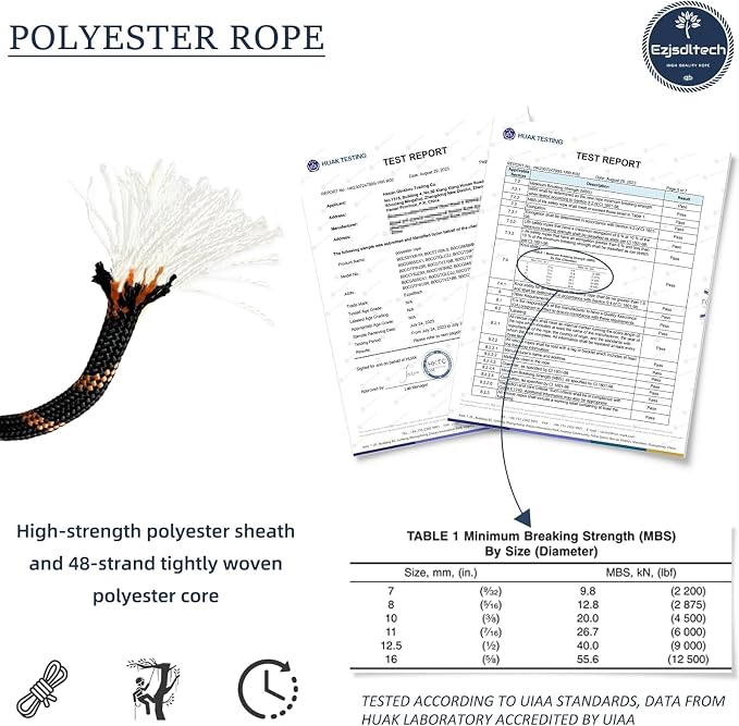 1/2 in x 150 ft Polyester Arborist Rigging Rope, Black Braided Tree Climbing Rope 48 Strands for Farm Work and Swinging