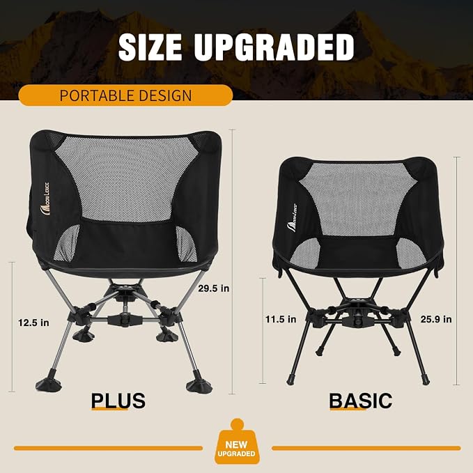MOON LENCE Portable Camping Chair，Lightweight Backpacking Hiking Chairs,Compact,Foldable,with Anti-Sinking Large Feet for Beach,330 lbs Capacity (Green, Plus)
