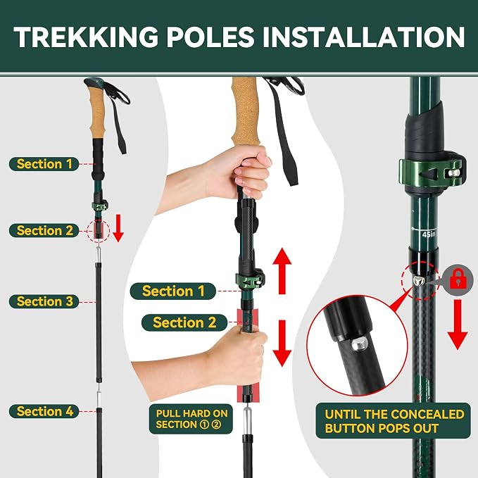 Carbon Fiber Trekking Poles - Lightweight Collapsible Hiking Poles, 2 PCS Nordic Hiking Sticks for Travel, Backpacking Walking Sticks for Men, Women, Seniors with Cork Grip & Quick-Lock System