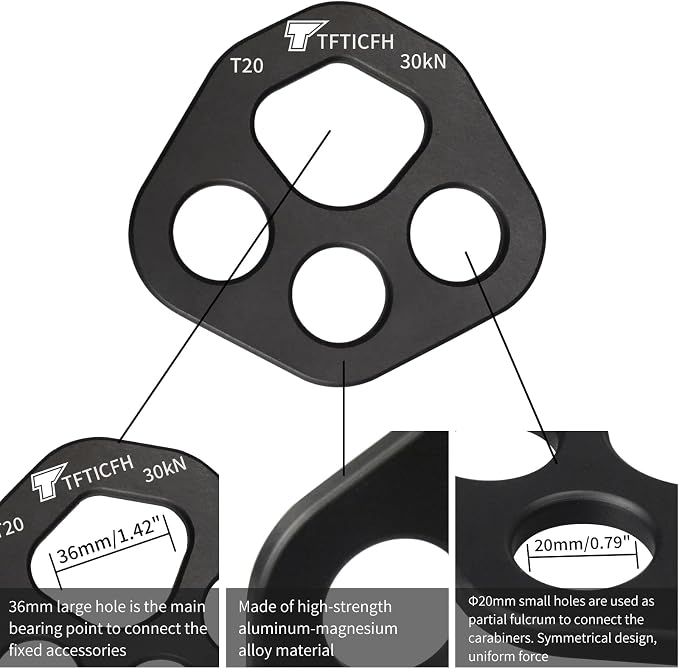 30kN/40kN Rigging Plate, Aluminum Anchor Multiplier Plate, Force Divider Plate Bear, Climbing Descender Connector Gear for Hammock Firefighting Arborist Rock Climbing Rescue Cave Yoga Rappel