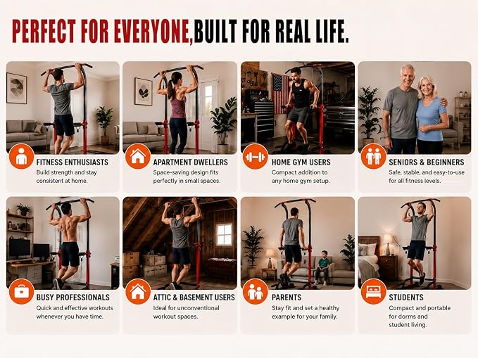 Power Tower Pull Up Bar,Pull-Up Rack Dip Station,Height Adjustable Multi-functional Home Strength Training Gym Equipment, Save Space,People Below 6 feet