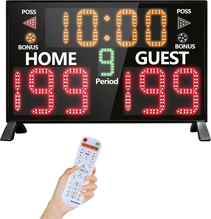 LUCKY TIME Electronic Basketball Scoreboard with Buzzer, Digital Scoreboard with Remote,Portable Score Keeper Battery Powered Score Board for Sports Games
