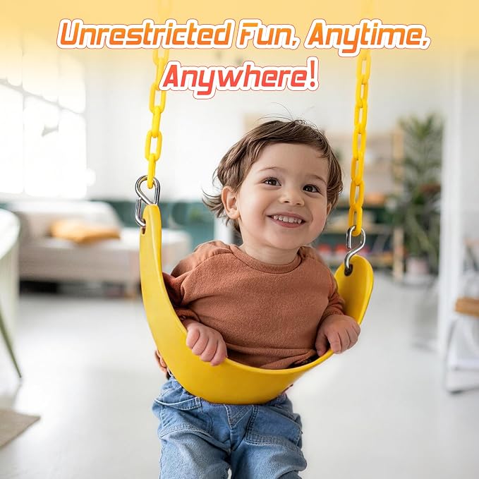 SEKKVY Swing Seats with 66" Heavy Duty Chains, Swing Set Accessories Replacement with Snap Hooks, Toddler Swings Supports 250 lbs for Outdoor Backyard Playground, Indoor Swing for Kids, Yellow 1 Pack