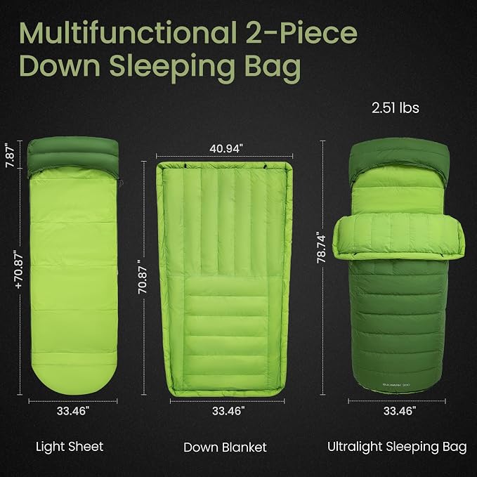 ATEPA Down Sleeping Bag for Adults, Recycled Ultralight 35°F 40°F 45°F 50°F 650FP / 700FP 3 Season Compact Sleeping Bags with Compression Sack for Backpacking Camping Hiking, Can Be Attached to Pad