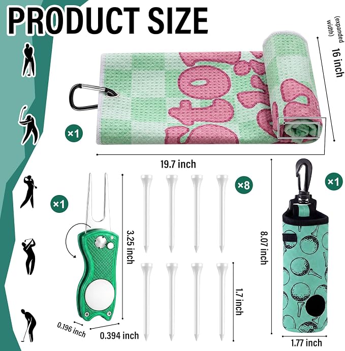 Liliful 12 Pcs Golf Accessories Kit, Include Golf Ball Bag with Hook Towel Tees Magnetic Ball Marker Divot Tool Cleaner Brush for Women Man Gifts