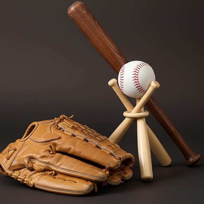 8 Pack Wooden Baseball Display Stand Holder, Mini Baseball Bats and Rings, Creative Gift for Baseball Fans, Office Home Desk Decor