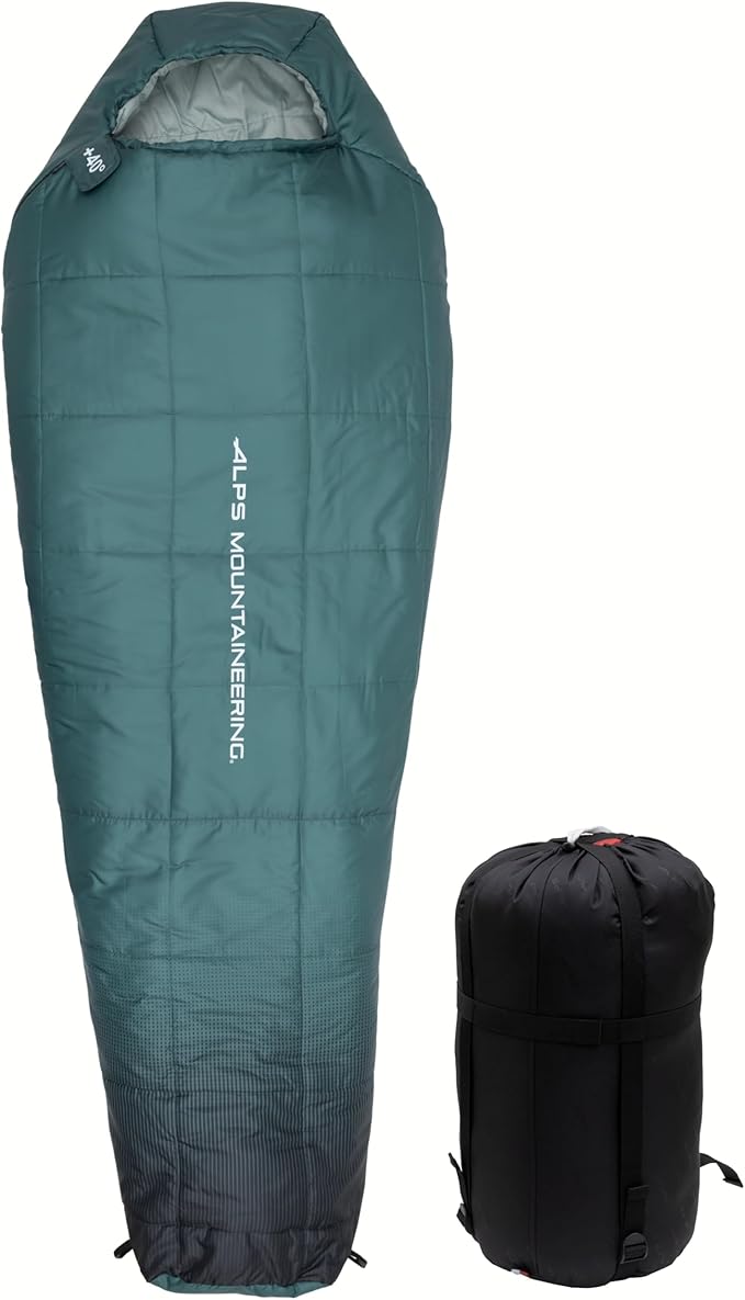 ALPS Mountaineering Vibe +40° Long Sleeping Bag – Lightweight 3-Season Mummy Bag with TechLoft Micro Insulation, Ripstop Shell & Compression Sack for Camping, Hiking & Backpacking