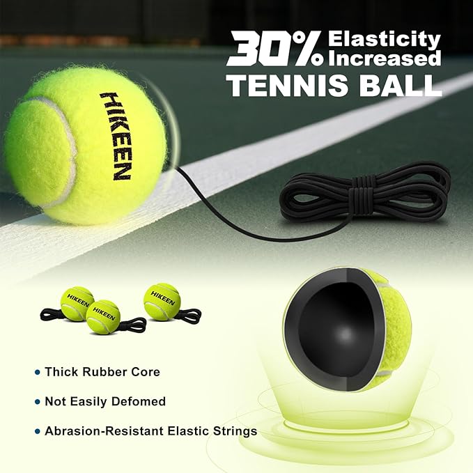 Hikeen Premium Tennis Trainer Rebound with Metal Base,Portable Solo Tennis Trainer Set with 3 Highly Elastic String Balls,Tennis Practice Equipment for Adult Kids an Beginners