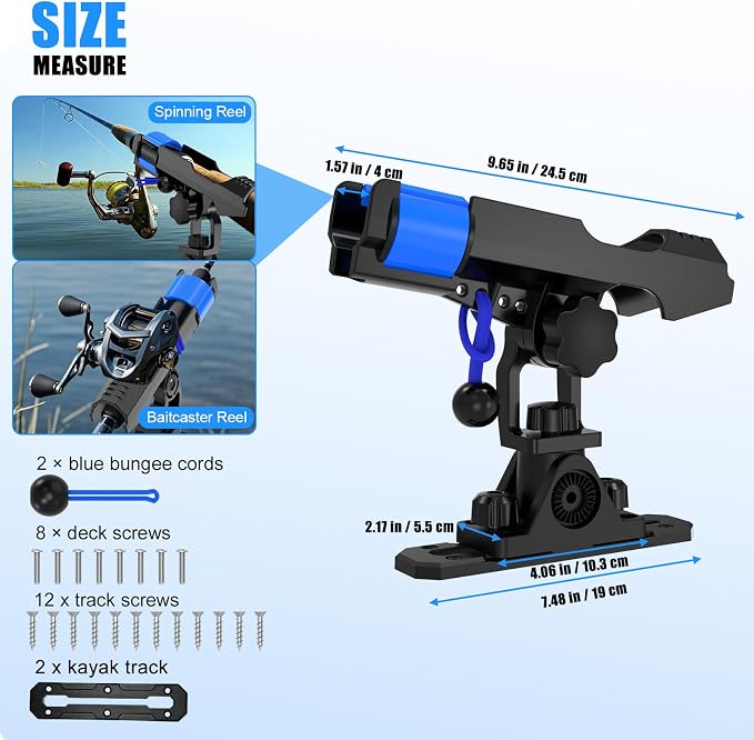 VEXPLO Fishing Rod Holders for Boat Kayak with Dual-Lock Bungee System, Ultra-Stable Dual T Bolt Base Fishing Pole Holders, Universal Top/Side Track & Deck Mount for Boats, Canoe & Kayaks