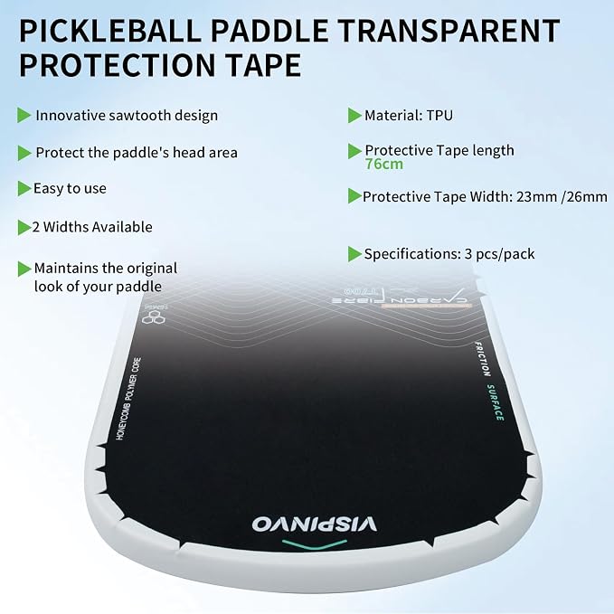 Pickleball Paddle Edge Tape - 3 Pack | 23/26mm Width Pre-Cut V Design for Paddle Head Edge Guard | Racket Edge Protection Tape, No Wrinkling