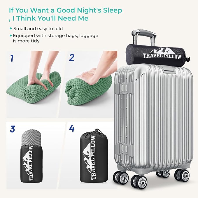 Travel Pillow Memory Foam Pillows, Dark Grey L Size, Green L Size, Ideal Backpacking Hiking, Bed Pillows, Airplane and Car
