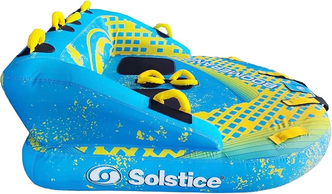 SOLSTICE 2-Person Inflatable Boomerang Towable with Front & Rear Tow Points - Versatile High-Speed Tube for Lake, River, Beach & Swimming Pool, 14 Handles & Built-In Backrests