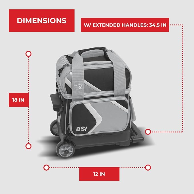 BSI Dash Roller Bowling Bag with Smooth Rolling Wheels, Padded Ball Compartment, Retractable Locking Handle, & Shoe Pocket