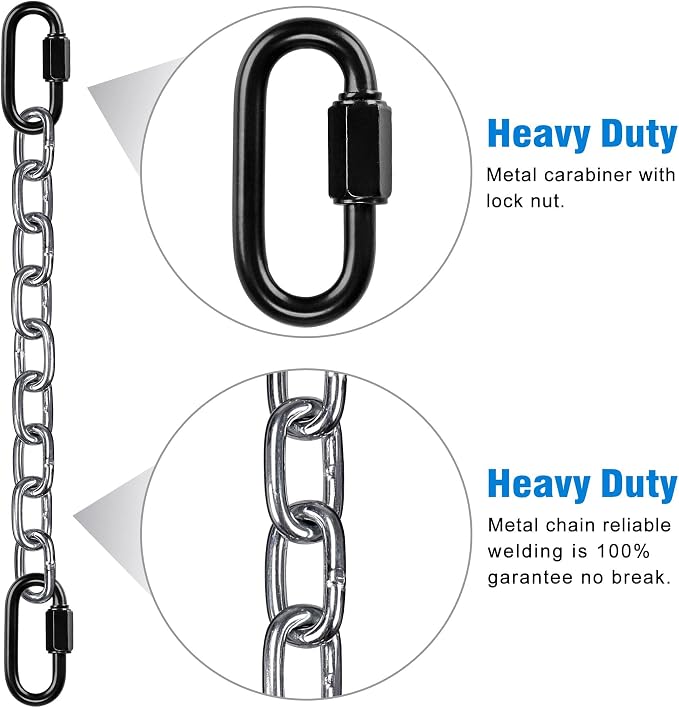 BeneLabel 2Pcs 28 inch Silver Hanging Chain Kits with 4 Carabiners 1000 LB Capacity Heavy Duty Hanging Hammock Chair Hardware Swing Extender Chain for Hanging Chair, Punching Bags, Porch Swing
