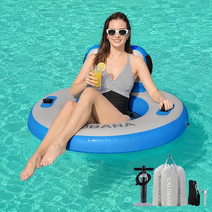 CALOBANA Round Floating Ring Inflatable Water Hammock Heavy Duty River Floats Lake Raft for Adults Tanning Pool Lounger Float Island Platform Pad Mat for Party