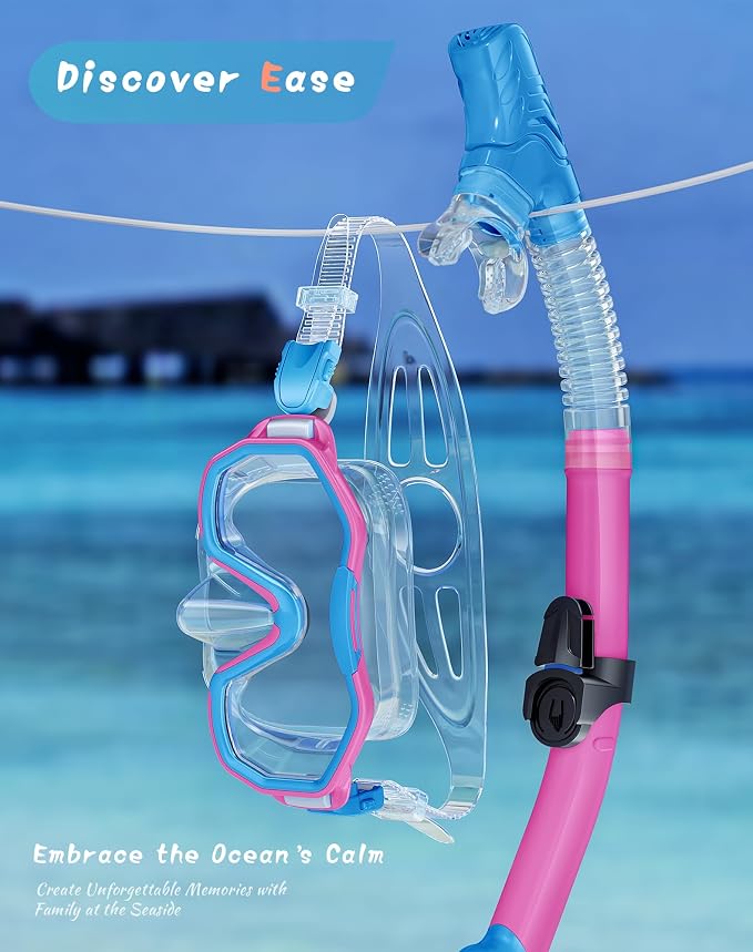 Snorkeling Gear for Adults Kids, Dry-Top Snorkel Set, 180°Panoramic Wide View Diving Mask Breathing Freely Snorkel Mask for Snorkeling Scuba Diving Swimming Travel