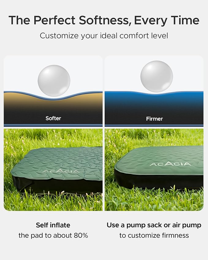 Acacia 4" Thick Self Inflating Sleeping Pad with Foam, Innovative Y-Shaped Telescopic Structure, Ultraportable Camping Air Mattress with Pump Sack, Easy Roll Up Sleep Bed for Travel Tent Car