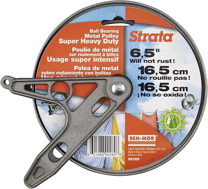 Ben-Mor Strata Outdoor Clothesline Pulley Ball Bearing Style - 6.5” Heavy Duty Metal, Rustproof Silver Pulley for Clothes Line Outdoors, Outdoor Laundry Line Pulley for Clothes, Coat, Blankets & More