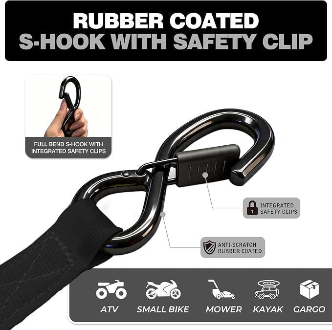 Retractable Ratchet Straps 1" x 13Ft, Heavy Duty Self Retracting Tie Down Straps, 1800lb Break Strength Auto Retract Cargo Straps for Truck, Trailer, Motorcycle, ATV, UTV, (Black, 4 Pack)