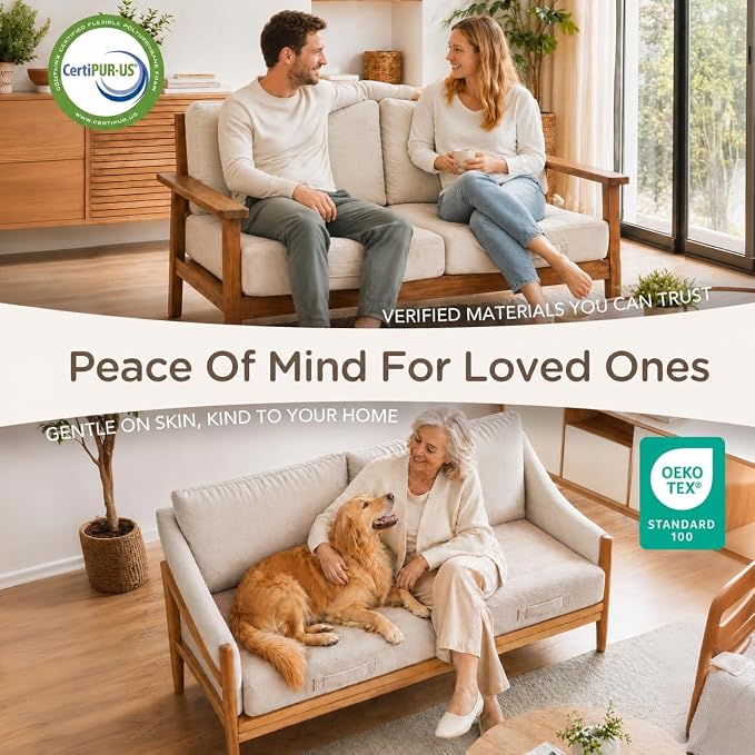 Codi Thick Replacement Couch Cushions 2 Sets, Upholstery Foam with Washable Covers for Sofa Cushion Chair Meditation - 24 × 24 × 5 Inch, High Density Foam, Ivory