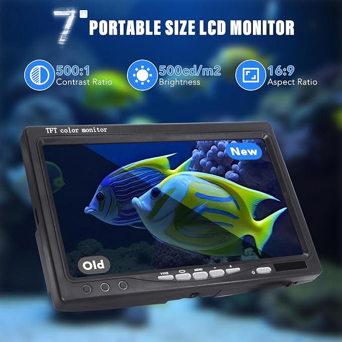Underwater Fishing Camera, 7 Inch LCD Monitor Portable Fish Finder Waterproof 1000TVL Fishing Camera Waterproof IP68 with 65.62ft Cable for Lake, Boat, Ice Fishing (Cable20M)