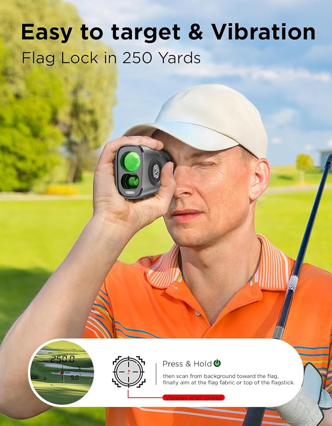 Golf Rangefinder with Slope, 1200Y Laser Range Finder for Golf, 7X Magnification, Flag Lock with Vibration, Magnetic Cart Mount, Ultra-Clear Display, USB-C Rechargeable, Waterproof