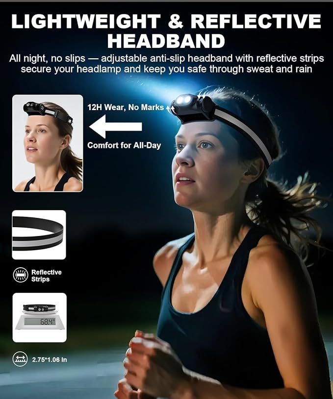 5066 Motion Sensor Detachable Head lamp with Magnet & K2503 3Packs Flashlight High Lumens with 12H Long Life