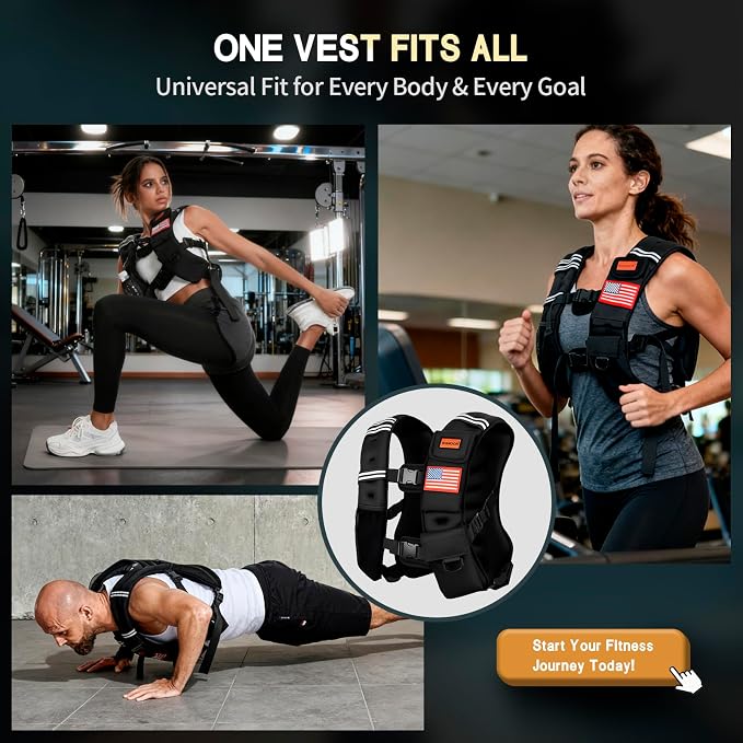 WANOON Weighted Vest for Men Women, 8lb/12lb/16lb/20lb/30lb/40lb Fixed Weight, Plus Size Fitness Vest with Phone Pocket & Reflective Strips for Walking Running Rucking Strength Training