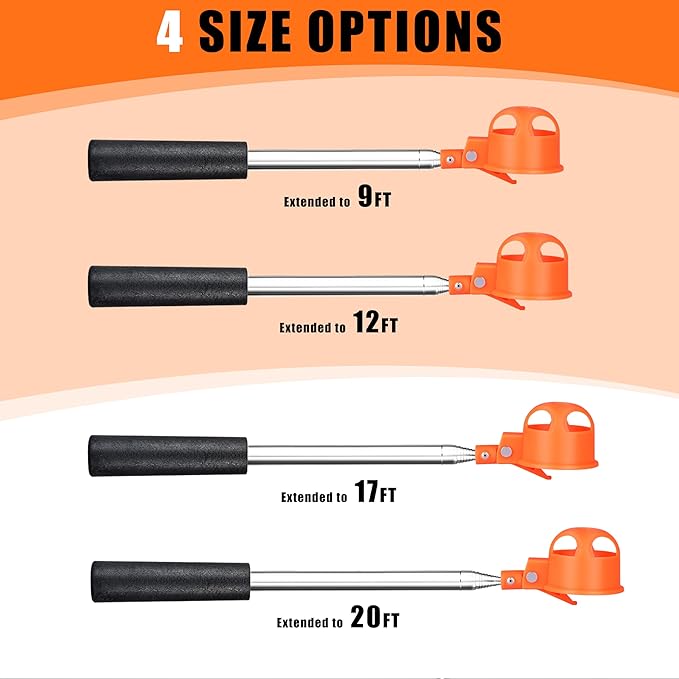 BIRDIEBLAST Golf Ball Retriever Telescopic, with Golf Ball Grabber for End of Putter, 9Ft/12Ft/16.3Ft/20Ft Professional Stainless Steel Golf Ball Retriever for Water