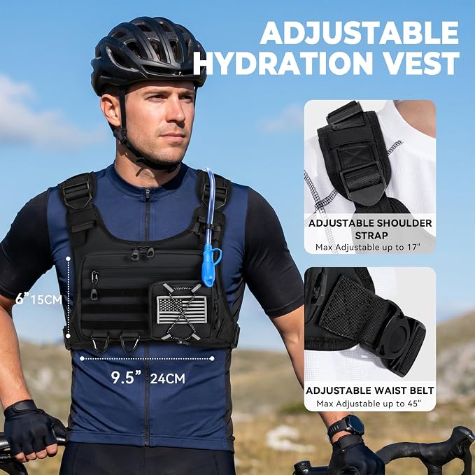 Hydration Vest with 2L Water Bladder for Men and Women,Lightweight Adjustable Hydration Backpack,Reflective Running Vest Chest Bag for Climbing Cycling Hiking