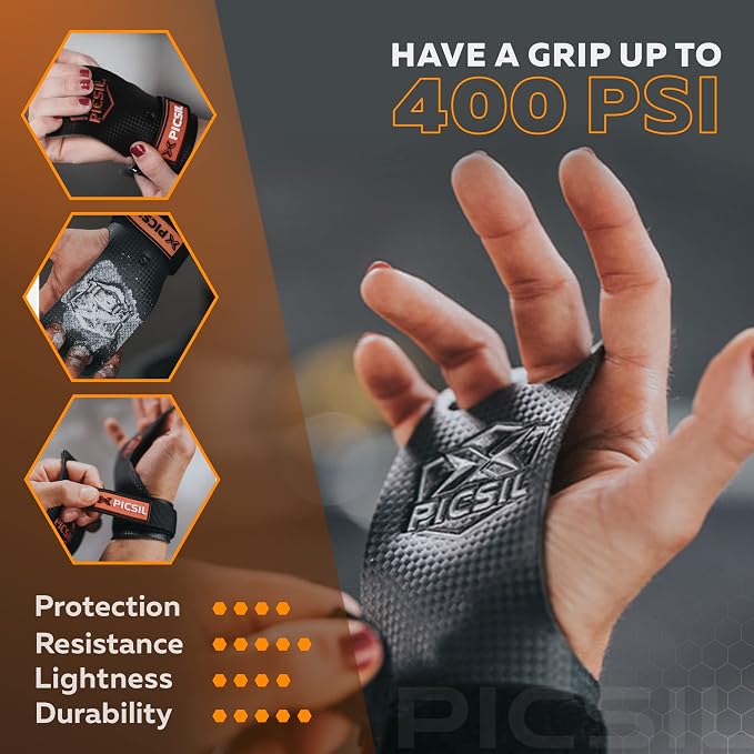 PICSIL - RX Grips | Synthetic Workout & Gymnastics Grips | Ultra-Resistant Carbon Fibre for Cross Training | Helps Prevent Tears & Blisters | Carbon Fibre Material | Use wiht Chalk |