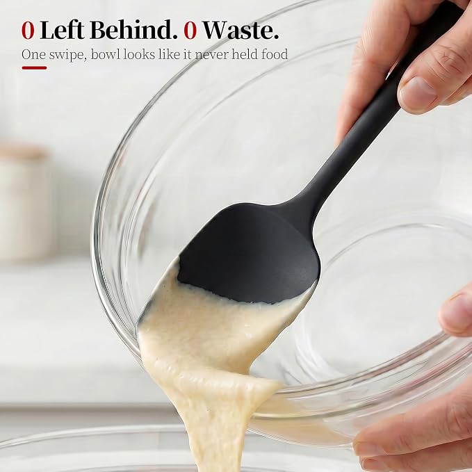 600ºF Heat Resistant Spatulas, High Heat Food Safe Semless Kitchen Silicone Spoon Spoonula Scraper Set for Cooking Baking Mixing Scraping Stirring Nonstick Cookware Pan Bowl (3Pcs,Black)