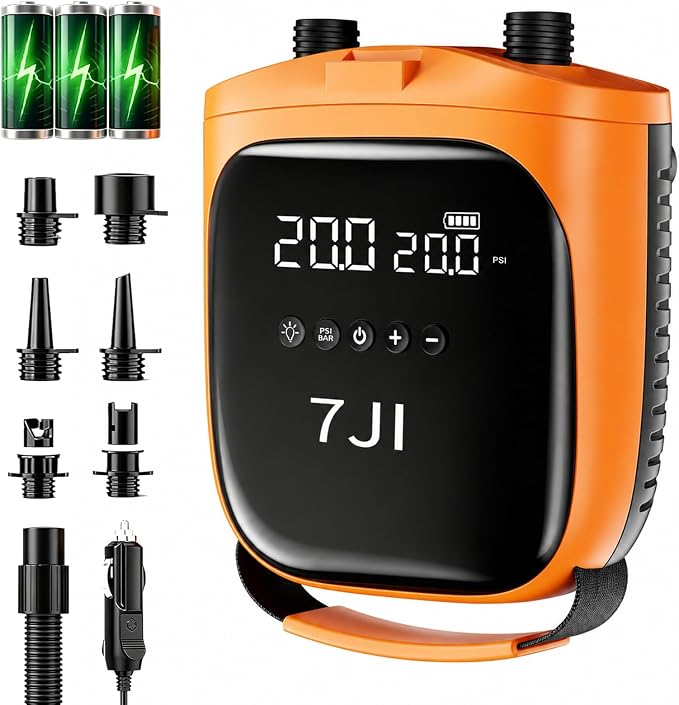 20PSI Electric Paddle Board Pump,USB Rechargeable SUP Pump,Intelligent Air Pump Dual Stage Inflate & Deflate,12V DC Plug for Stand up Paddle Boards,Kayak,Inflatables,Boats,Tent,Kite Wings