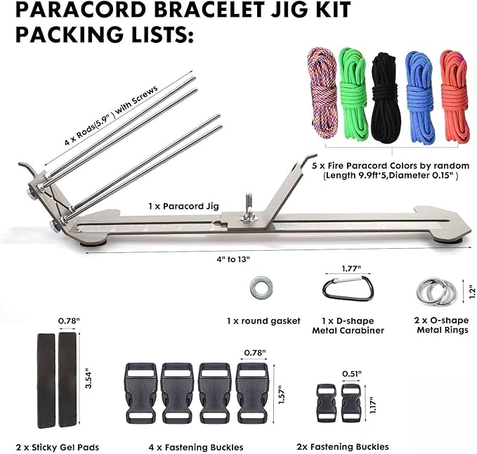 KOKKOYA Paracord Jig Tools Bracelet Making Kit Paracord Jig Weaving Tools Accessories Loom DIY Craft Maker with 5 Cords and 6 Buckles with Marlin Spike Kit (Carroty)