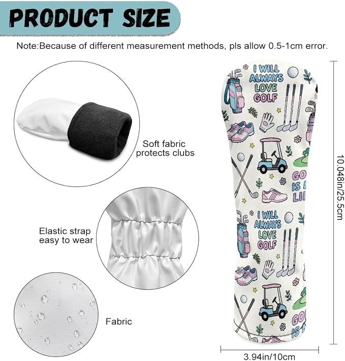 Rnyleeg Golf Club Head Covers for Women Driver Head Cover Leather Fairway Wood Headcover Hybrid Headcovers for Golf Clubs