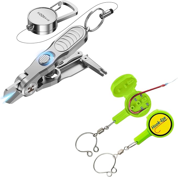 HOOK-EZE Fishing Knot Tying Tool | Protect from Fish Hooks | Tie Knots Easily | Cool Gadgets for Fishermen, 3-in-1 Fishing Line Cutter, Fly Fishing Nippers with Retractors