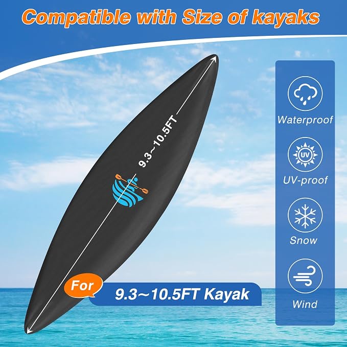 Kayak Cover 600D Canoe Cover for Outdoor Storage Heavy Duty & Waterproof, Fade-Resistant, Fits Paddle Board, SUP, Canoe, and Kayak Boat