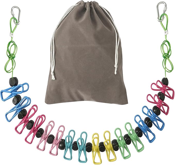 ISQ Steel Core Clothesline with 16 Clothespins 17 Anti-Slip Balls, Heavy Duty Portable for Indoor Outdoor Camping RV Balcony(1 Piece)