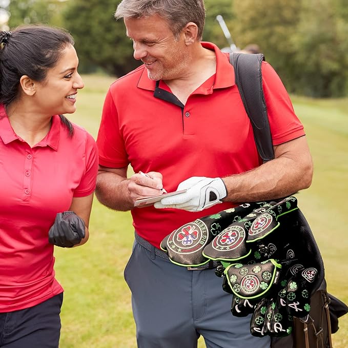 Big Teeth Golf Iron Covers Iron Head Covers, Lucky Clover Iron Covers Long Neck Golf Iron Head Covers, 11Pcs Golf Iron Covers Set Golf Club Covers for Irons Fit Taylormade SIM Cleveland Etc