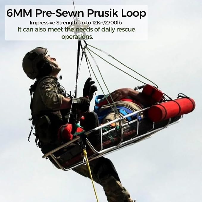 1/4 Inch Pre-Sewn Prusik Loop 24 Inch, Premium Aramid Nylon Hybrid Cord 12kN, Superior Heat Abrasion Resistant Rope Loop for Arborist Rescue Outdoor Rigging