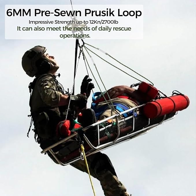 1/4 Inch Pre-Sewn Prusik Loop 24 Inch, Premium Aramid Nylon Hybrid Cord 12kN, Superior Heat Abrasion Resistant Rope Loop for Arborist Rescue Outdoor Rigging