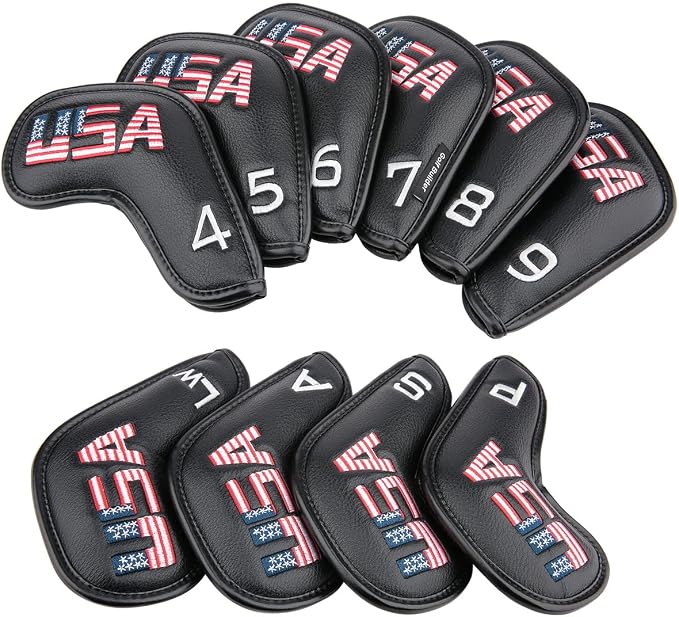 Black Leather USA Golf Club Iron Wedge Head Covers Fit All Brands
