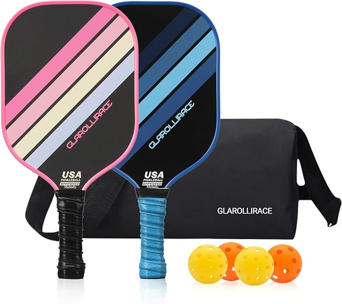 Pickleball Paddles Set of 2 | 4 Pickleball Rackets, USAPA Approved Pickleball Set, Fiberglass | Carbon Fiber Surface & 13 mm PP Honeycomb Core,4 Indoor & Outdoor Pickle Balls