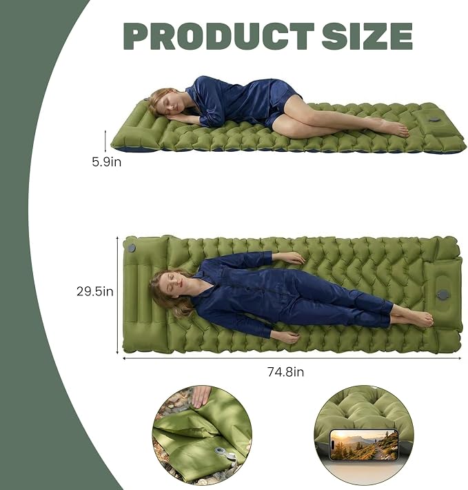 2Pack Inflatable Camping Pad, Inflatable Camping Mat with Pillow, Built-in Foot Pump Sleeping Mat, Upgraded Compact Camping Air Sleeping Pads for Tent, Backpacking, Hiking