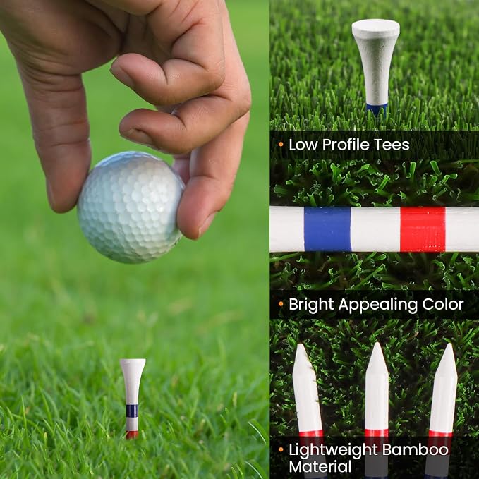 Stylish Golf Tees Wood 2 1/8 Inch Value 500/1000 Pack, USA Flag with Pink White Bright Colors & Striped Design for Consistent Height & High Visibility