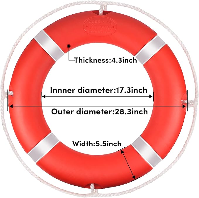 Life Ring, 23"/28" Boat Safety Throw Rings, Life Preserver Ring with Bracket and 98.5 FT Floating Rescue Rope, Outdoor Professional Throwable Flotation Device