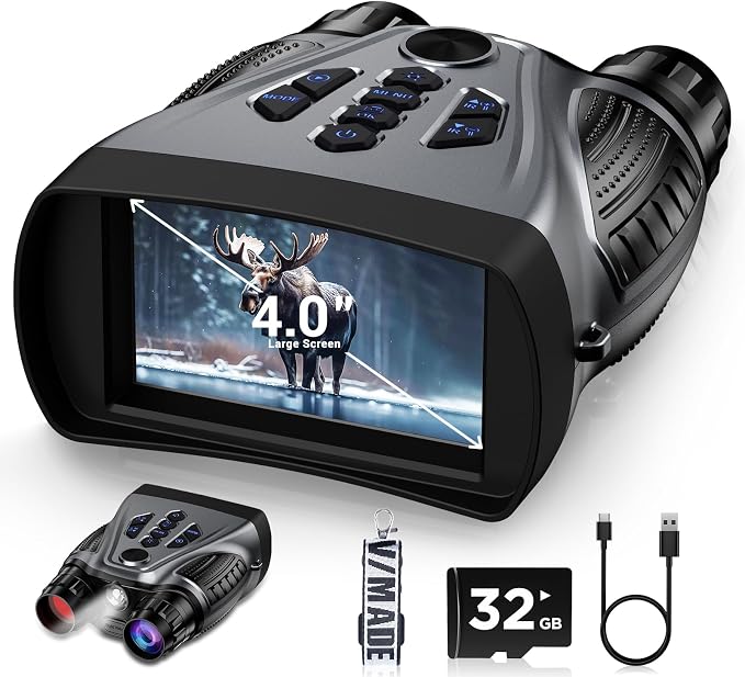 Night Vision Goggles, 4K Night Vision Binoculars, 4" HD Screen Binoculars, 10X Digital NightVision for Adults, 4000mAh Battery Gray, 9 Gear Infrared with 32GB TF Card